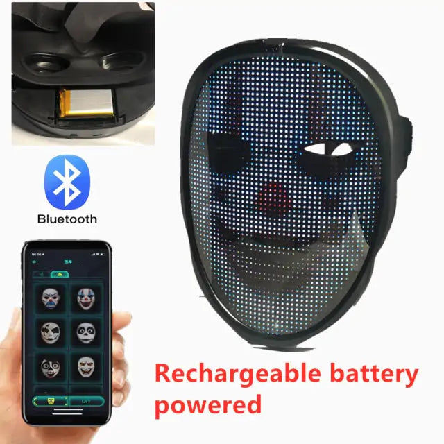 Bluetooth LED mask with shapes that you can put on from any device